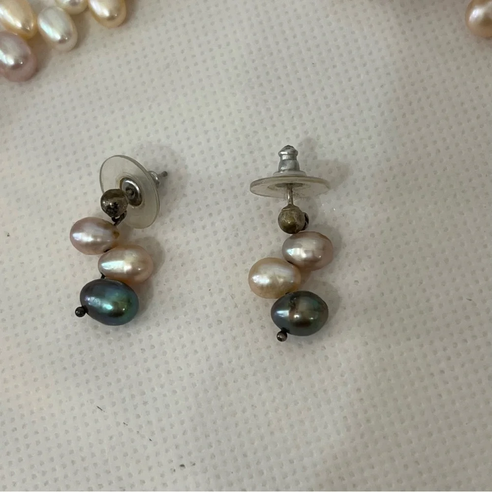 Beautiful Colorful Pearls Necklace & Earrings Set 925 Clasp